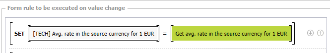 The image shows the form rule executed on the change of the "Currency" form field